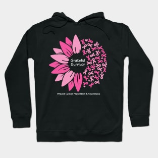 Breast cancer survivor with flower, ribbons & white type Hoodie